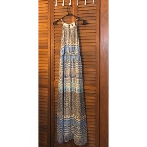 Metallic silver and blue Lily Rose maxi-dress